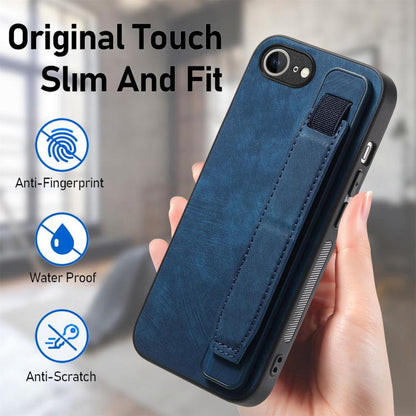For iPhone 16e Retro Wristband Holder Leather Back Phone Case(Blue) by bashfashion