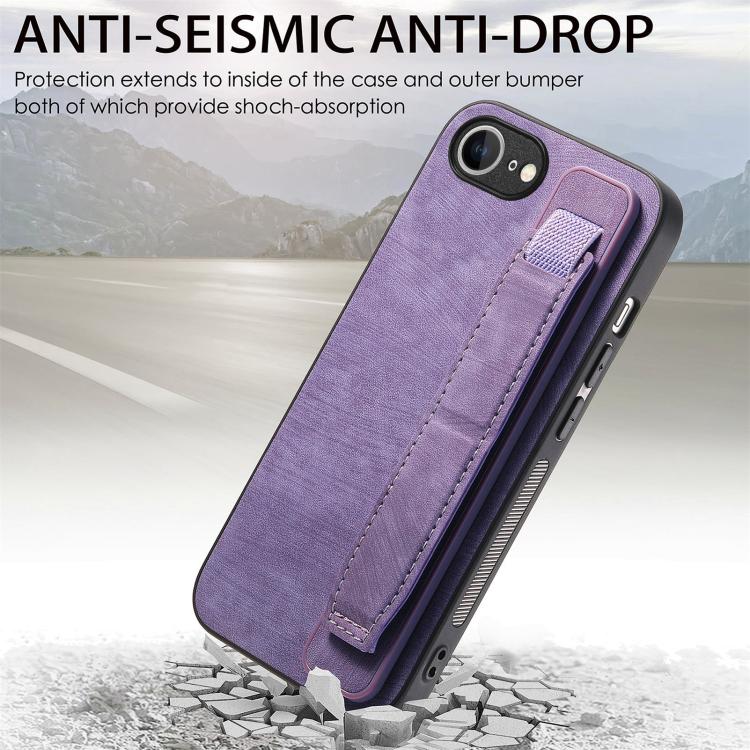 For iPhone 16e Retro Wristband Holder Leather Back Phone Case(Purple) by bashfashion