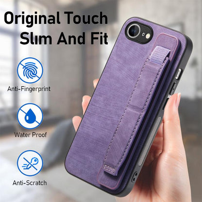 For iPhone 16e Retro Wristband Holder Leather Back Phone Case(Purple) by bashfashion