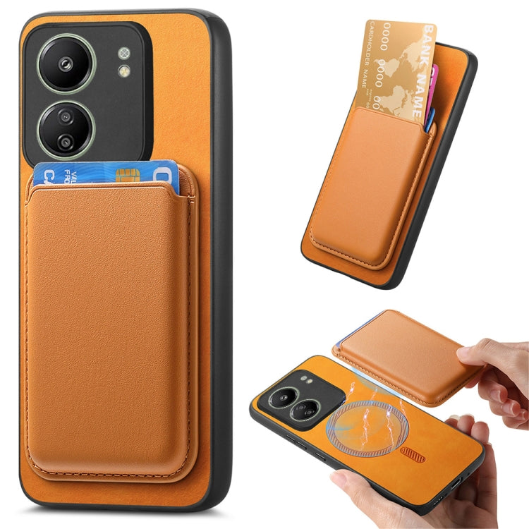 For Xiaomi Redmi 13C Retro Magsafe Card Bag PU Back Cover Phone Case(Yellow) by bashfashion