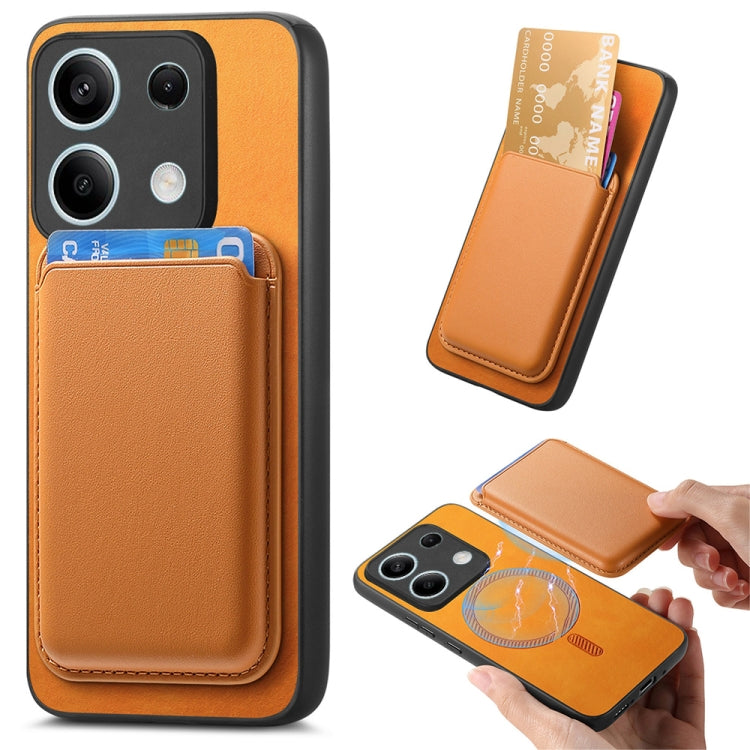 For Xiaomi Redmi Note 13 Pro 5G Retro Magsafe Card Bag PU Back Cover Phone Case(Yellow) by bashfashion