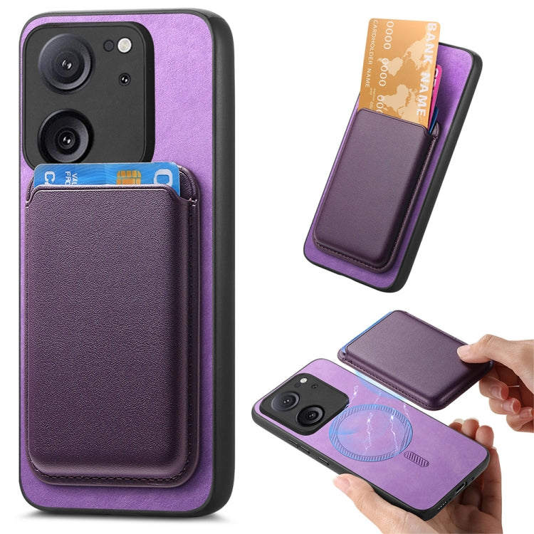 For Xiaomi Redmi K60 Ultra Retro Magsafe Card Bag PU Back Cover Phone Case(Purple) by bashfashion