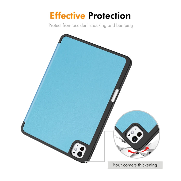 For iPad Pro 11 2025 / 2024 ENKAY Tri-fold Custer Texture TPU Leather Smart Tablet Case with Pen Slot(Dark Blue) by ENKAY