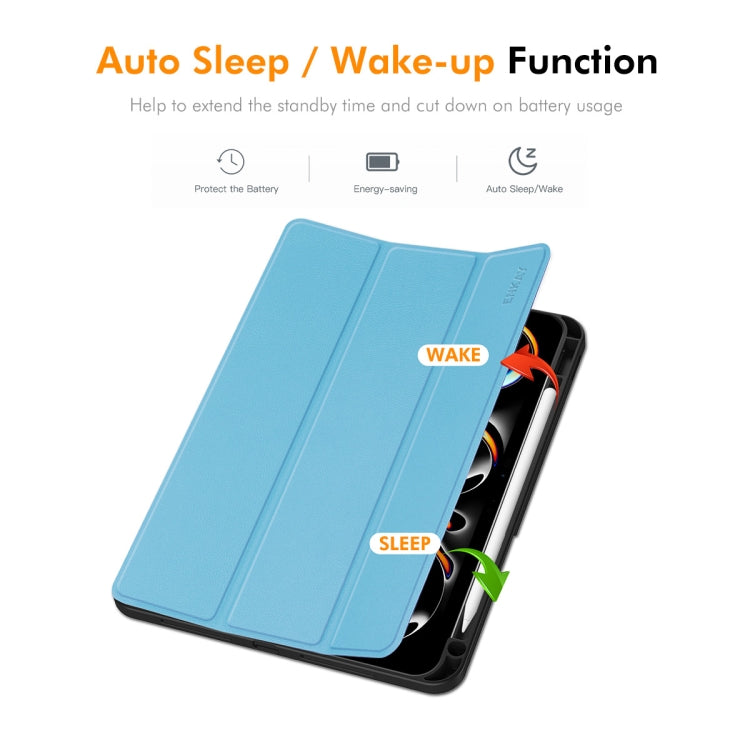 For iPad Pro 11 2025 / 2024 ENKAY Tri-fold Custer Texture TPU Leather Smart Tablet Case with Pen Slot(Dark Green) by ENKAY