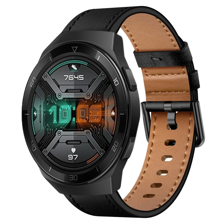 For Huawei Watch GT 2e 22mm SX Connector Metal Button Switch Leather Watch Band(Black) by bashfashion