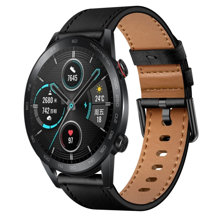 For Honor Magic 22mm SX Connector Metal Button Switch Leather Watch Band(Black) by bashfashion