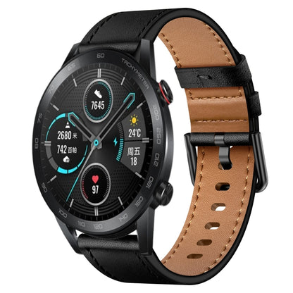 For Honor Magic 22mm SX Connector Metal Button Switch Leather Watch Band(Black) by bashfashion