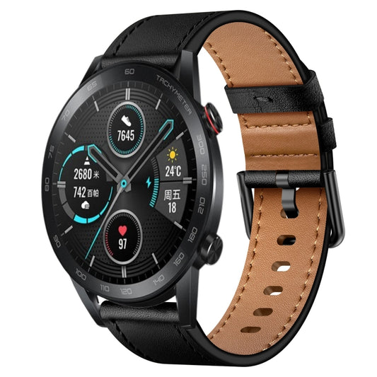 For Honor Magic 22mm SX Connector Metal Button Switch Leather Watch Band(Black) by bashfashion