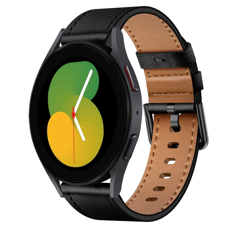 For Samsung Galaxy Watch 5 20mm SX Connector Metal Button Switch Leather Watch Band(Black) by bashfashion