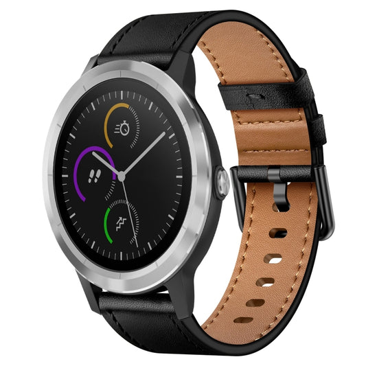 For Garmin Vivoactive 3 20mm Metal Button Switch Leather Watch Band(Black) by bashfashion