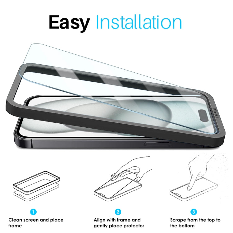 For iPhone 15 NORTHJO 2pcs A++ Screen Protector Tempered Glass Film with Installation Frame by NORTHJO