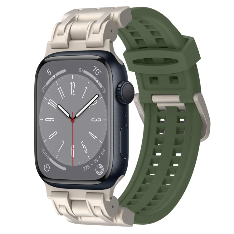 For Apple Watch Series 8 45mm Mecha Two Claw Silicone Watch Band(Forest Green) by bashfashion