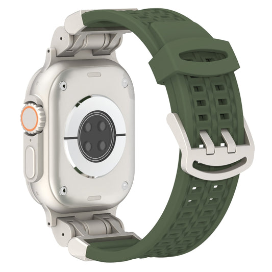 For Apple Watch Series 8 45mm Mecha Two Claw Silicone Watch Band(Forest Green) by bashfashion