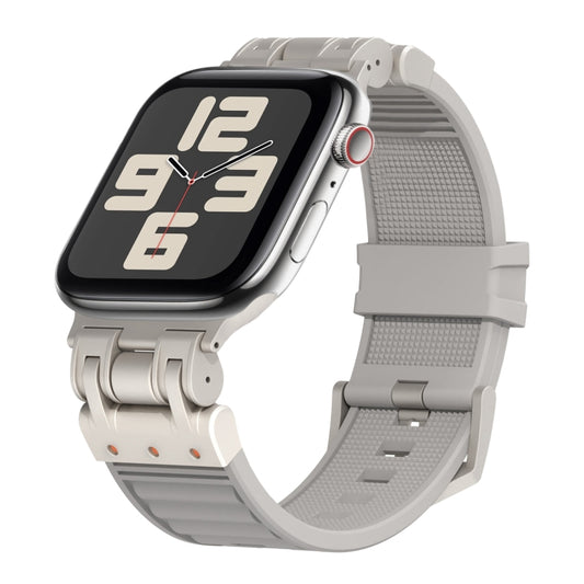 For Apple Watch SE 2023 44mm Metal Mecha Plaid Silicone Watch Band(Cloud Gray) by bashfashion