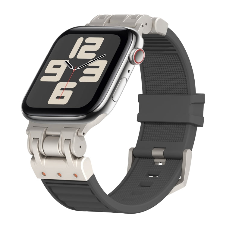 For Apple Watch SE 2023 44mm Metal Mecha Plaid Silicone Watch Band(Dark Gray) by bashfashion