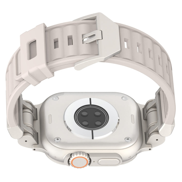 For Apple Watch SE 2023 44mm Metal Mecha Plaid Silicone Watch Band(Starlight) by bashfashion