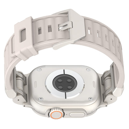 For Apple Watch SE 2023 44mm Metal Mecha Plaid Silicone Watch Band(Starlight) by bashfashion