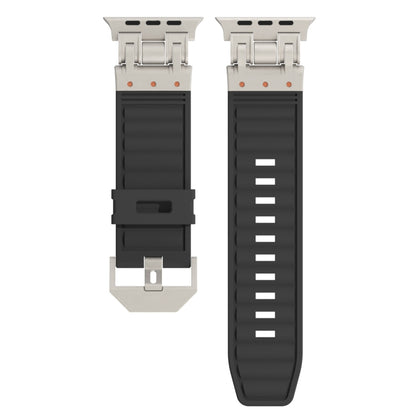 For Apple Watch SE 2023 44mm Metal Mecha Plaid Silicone Watch Band(Black) by bashfashion