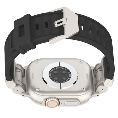 For Apple Watch SE 2023 44mm Metal Mecha Plaid Silicone Watch Band(Black) by bashfashion