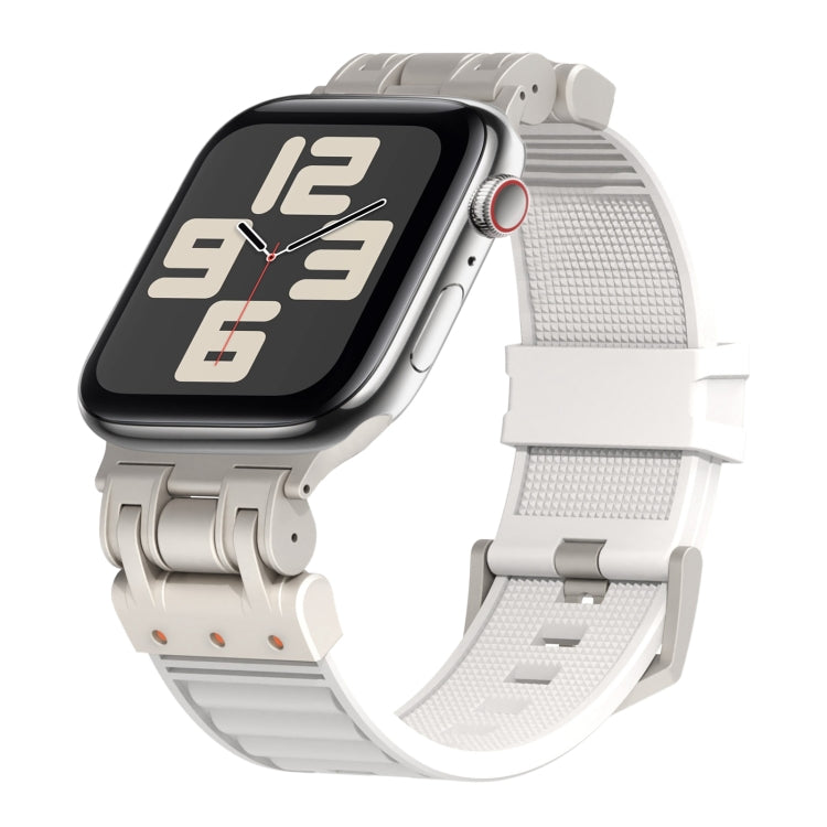 For Apple Watch SE 2023 44mm Metal Mecha Plaid Silicone Watch Band(White) by bashfashion