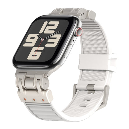 For Apple Watch SE 2023 44mm Metal Mecha Plaid Silicone Watch Band(White) by bashfashion