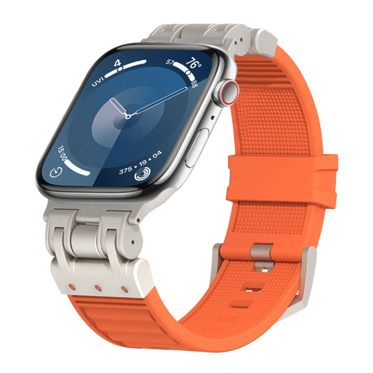 For Apple Watch Series 9 45mm Metal Mecha Plaid Silicone Watch Band(Orange) by bashfashion