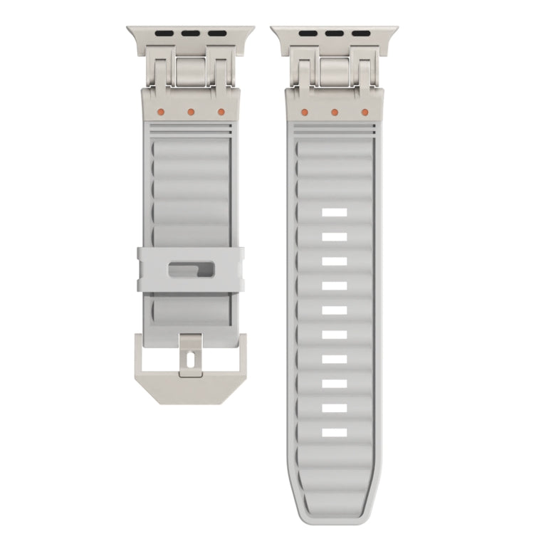 For Apple Watch Series 9 45mm Metal Mecha Plaid Silicone Watch Band(Cloud Gray) by bashfashion