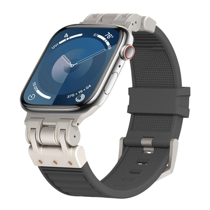 For Apple Watch Series 9 45mm Metal Mecha Plaid Silicone Watch Band(Dark Gray) by bashfashion
