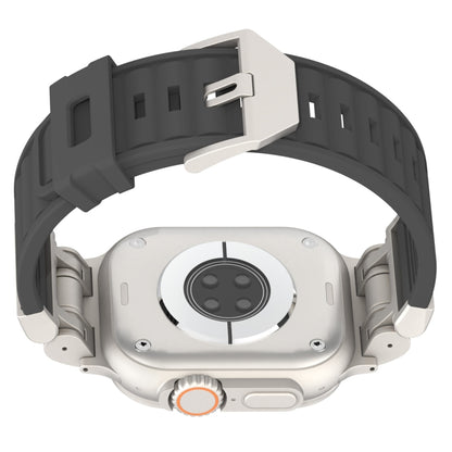 For Apple Watch Series 9 45mm Metal Mecha Plaid Silicone Watch Band(Dark Gray) by bashfashion