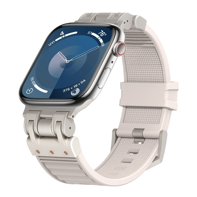 For Apple Watch Series 9 45mm Metal Mecha Plaid Silicone Watch Band(Starlight) by bashfashion