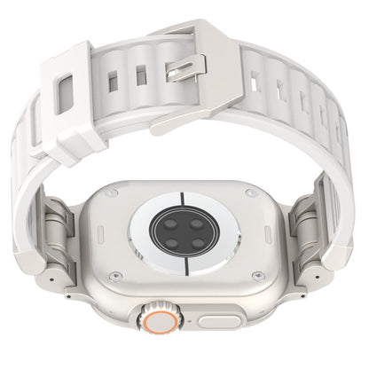 For Apple Watch Series 9 45mm Metal Mecha Plaid Silicone Watch Band(White) by bashfashion