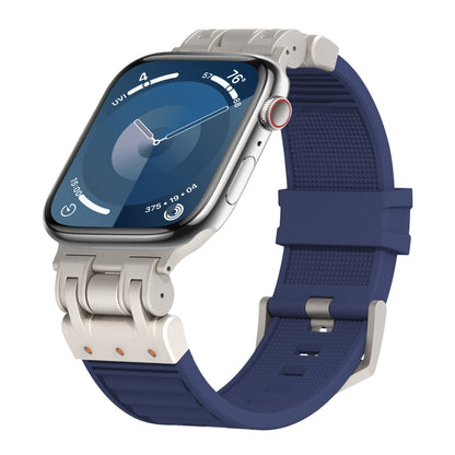 For Apple Watch Series 9 45mm Metal Mecha Plaid Silicone Watch Band(Midnight Blue) by bashfashion