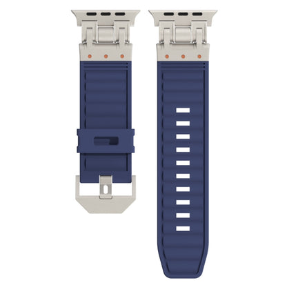 For Apple Watch Series 9 45mm Metal Mecha Plaid Silicone Watch Band(Midnight Blue) by bashfashion