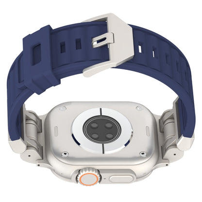 For Apple Watch Series 9 45mm Metal Mecha Plaid Silicone Watch Band(Midnight Blue) by bashfashion