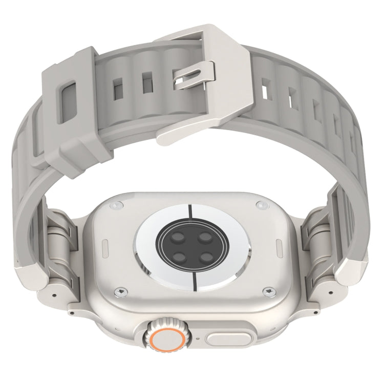 For Apple Watch Series 8 45mm Metal Mecha Plaid Silicone Watch Band(Cloud Gray) by bashfashion