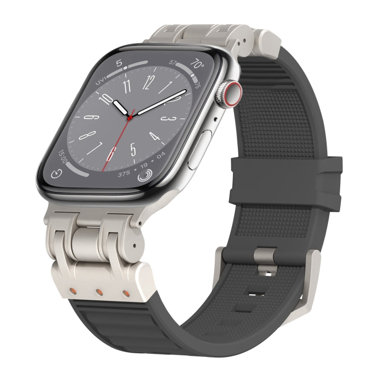 For Apple Watch Series 8 45mm Metal Mecha Plaid Silicone Watch Band(Dark Gray) by bashfashion