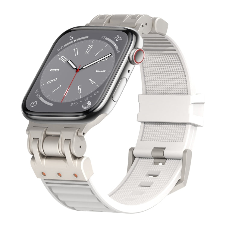 For Apple Watch Series 8 45mm Metal Mecha Plaid Silicone Watch Band(White) by bashfashion