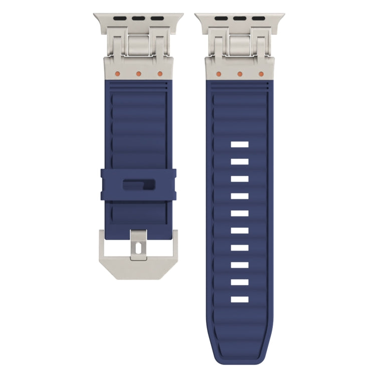 For Apple Watch Series 8 45mm Metal Mecha Plaid Silicone Watch Band(Midnight Blue) by bashfashion