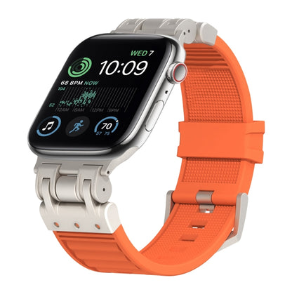 For Apple Watch SE 2022 44mm Metal Mecha Plaid Silicone Watch Band(Orange) by bashfashion