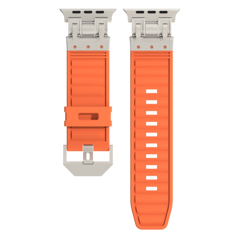 For Apple Watch SE 2022 44mm Metal Mecha Plaid Silicone Watch Band(Orange) by bashfashion