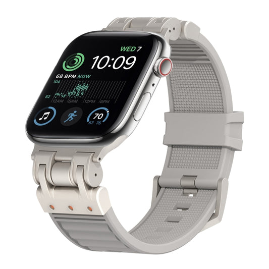 For Apple Watch SE 2022 44mm Metal Mecha Plaid Silicone Watch Band(Cloud Gray) by bashfashion