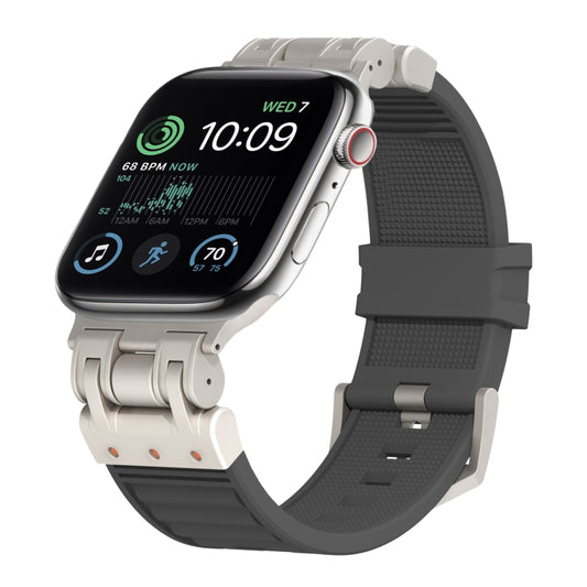 For Apple Watch SE 2022 44mm Metal Mecha Plaid Silicone Watch Band(Dark Gray) by bashfashion