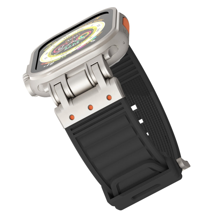 For Apple Watch SE 2022 44mm Metal Mecha Plaid Silicone Watch Band(Black) by bashfashion