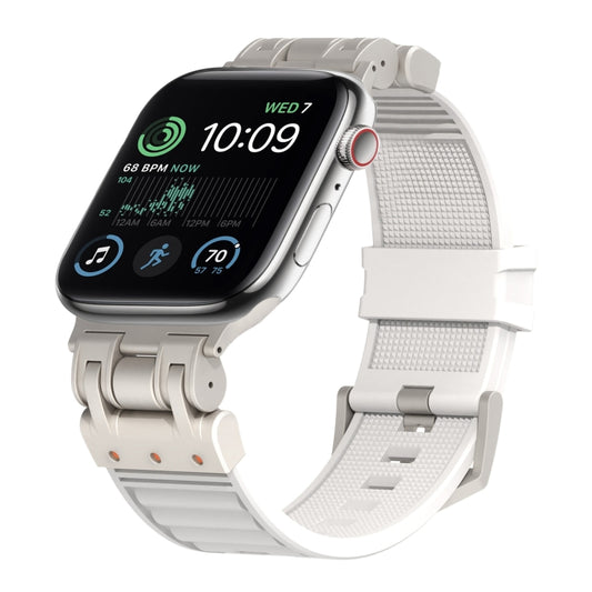 For Apple Watch SE 2022 44mm Metal Mecha Plaid Silicone Watch Band(White) by bashfashion