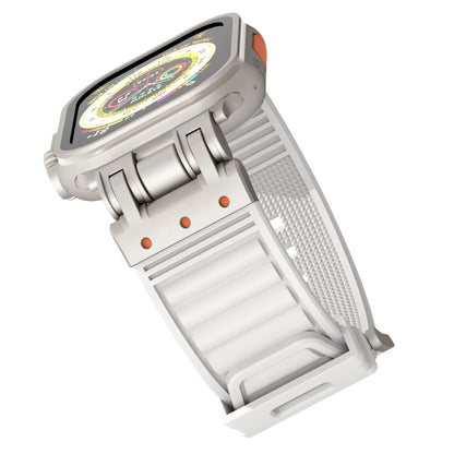 For Apple Watch SE 2022 44mm Metal Mecha Plaid Silicone Watch Band(White) by bashfashion