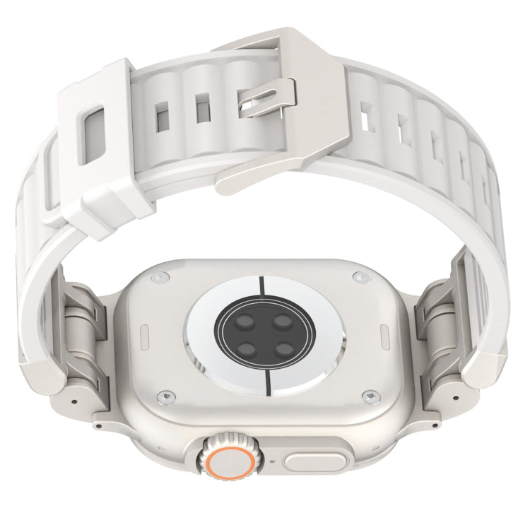 For Apple Watch SE 2022 44mm Metal Mecha Plaid Silicone Watch Band(White) by bashfashion