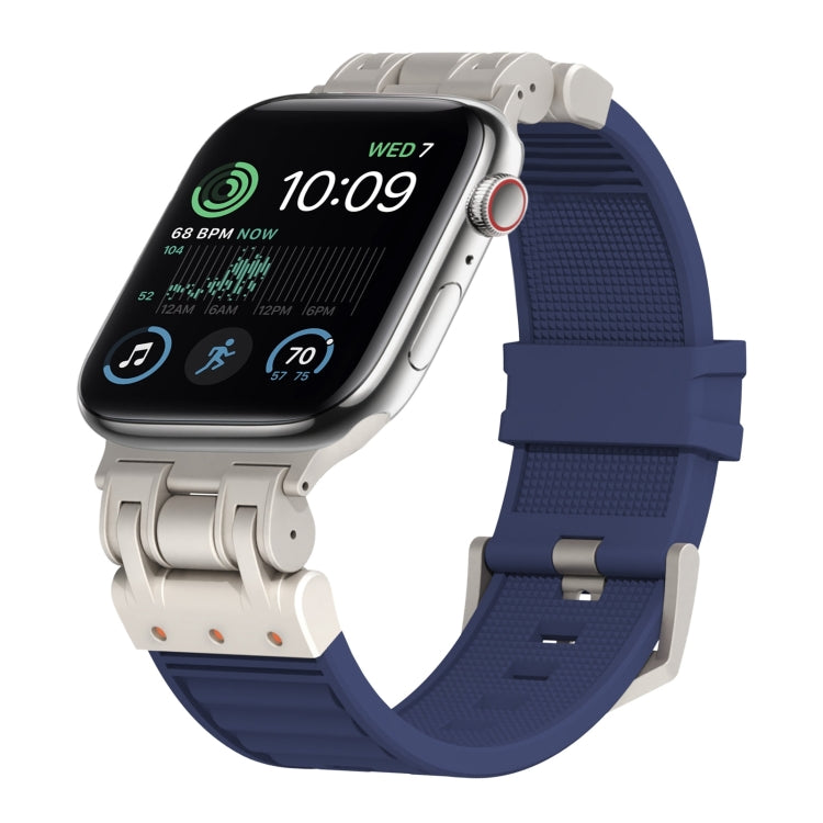For Apple Watch SE 2022 44mm Metal Mecha Plaid Silicone Watch Band(Midnight Blue) by bashfashion