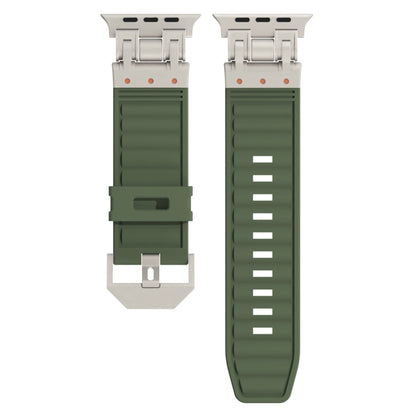 For Apple Watch Series 7 45mm Metal Mecha Plaid Silicone Watch Band(Forest Green) by bashfashion