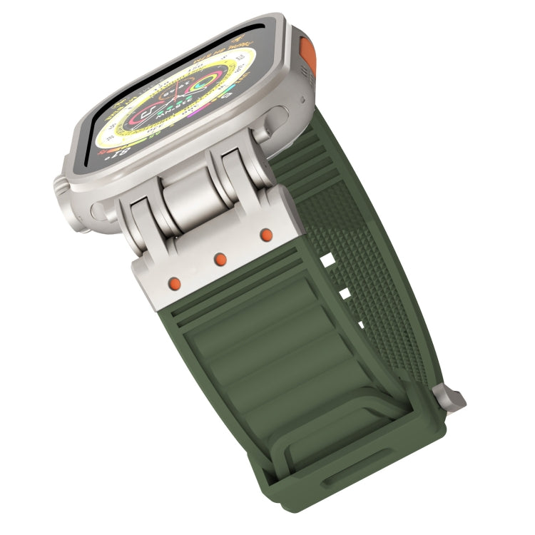 For Apple Watch Series 7 45mm Metal Mecha Plaid Silicone Watch Band(Forest Green) by bashfashion