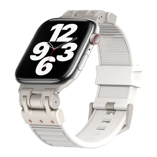 For Apple Watch Series 7 45mm Metal Mecha Plaid Silicone Watch Band(White) by bashfashion